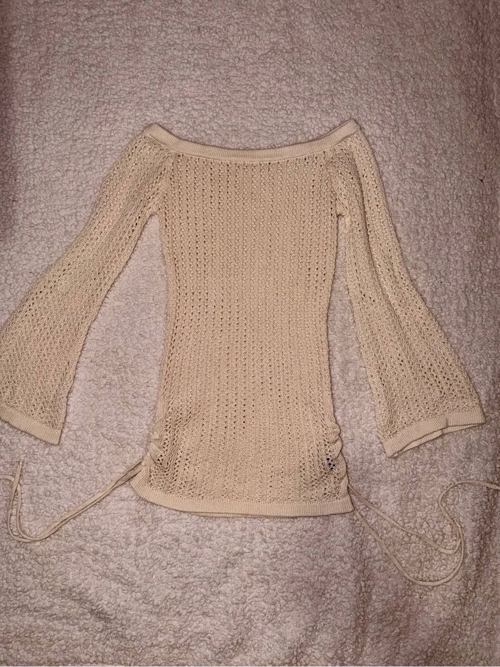 Cream Knit Long Sleeve Mini Dress - Women's - Picture 2 of 3